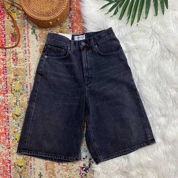 Agolde Pants - NEW Revolve AGOLDE Black Denim High Rise Lennox Culotte Long Inseam Shorts 23